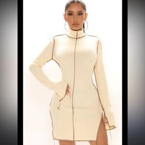 Elegant Cream Long Sleeve Dress